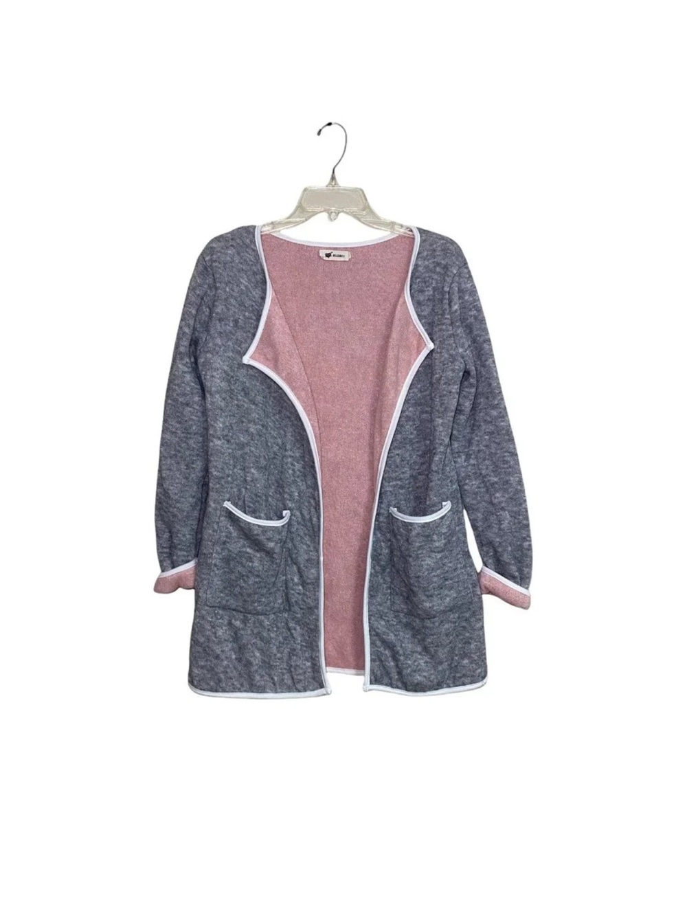 Helcarch Open-Front Cardigan Sweater - Gray with Pink Lining XL
